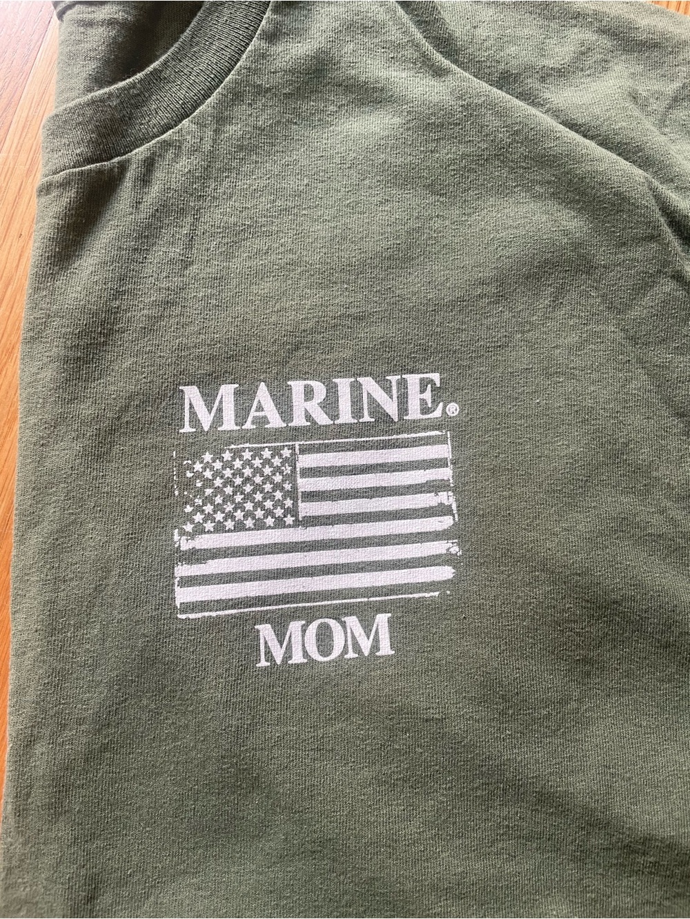 "Marine Mom" Crew Neck T-Shirt in Olive Green- Semper Fi Mom
